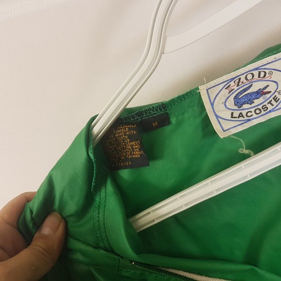 VINTAGE Lacoste IZOD Gator Nylon Pullover Hooded Rain Jacket Windbreaker Green M - Picture 8 of 14